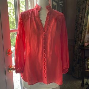 Country Road Silk Linen Blend pin-tuck blouse